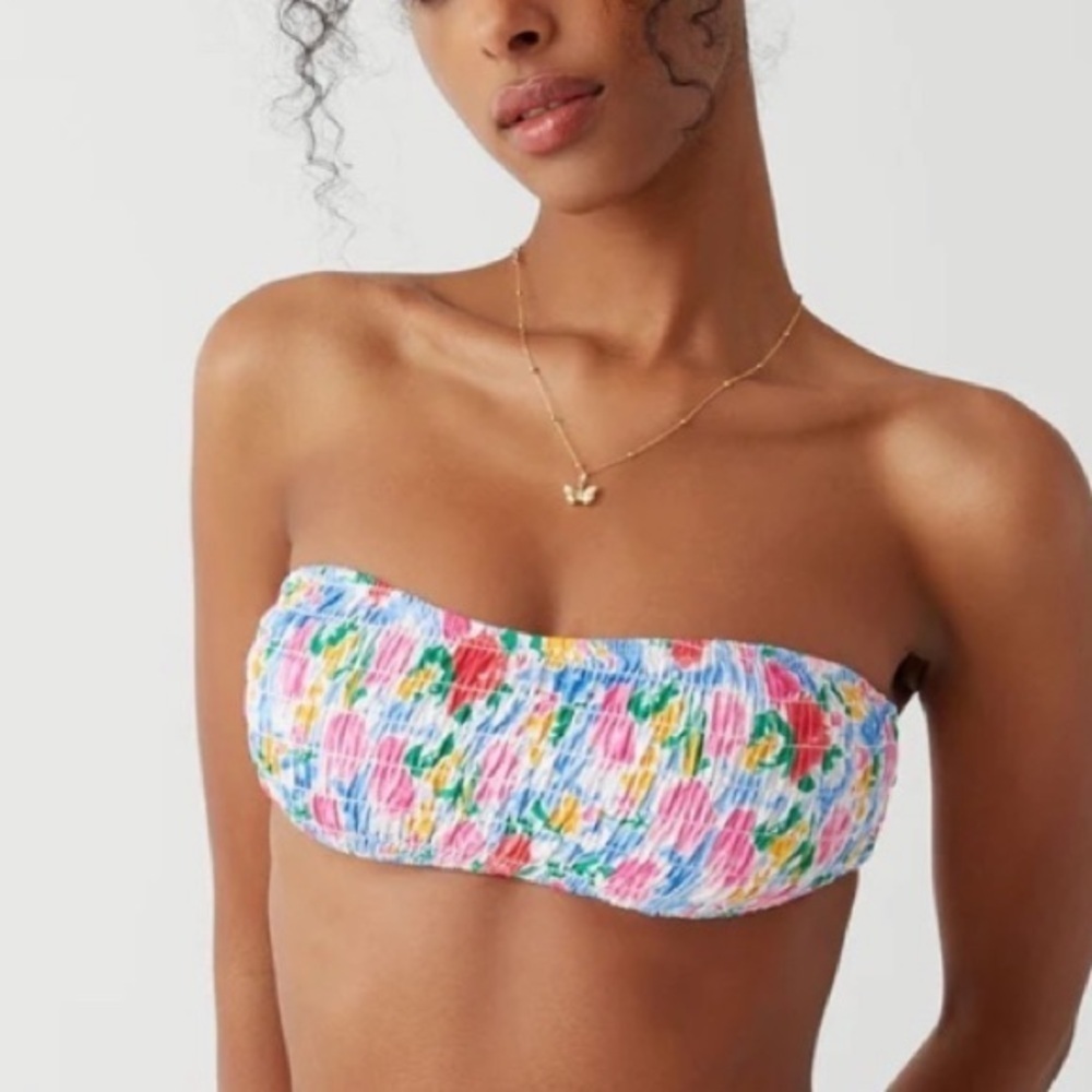 New! Frankie’s Bikinis Rosabella Bandeau Bikini Top Painted Petals 31544